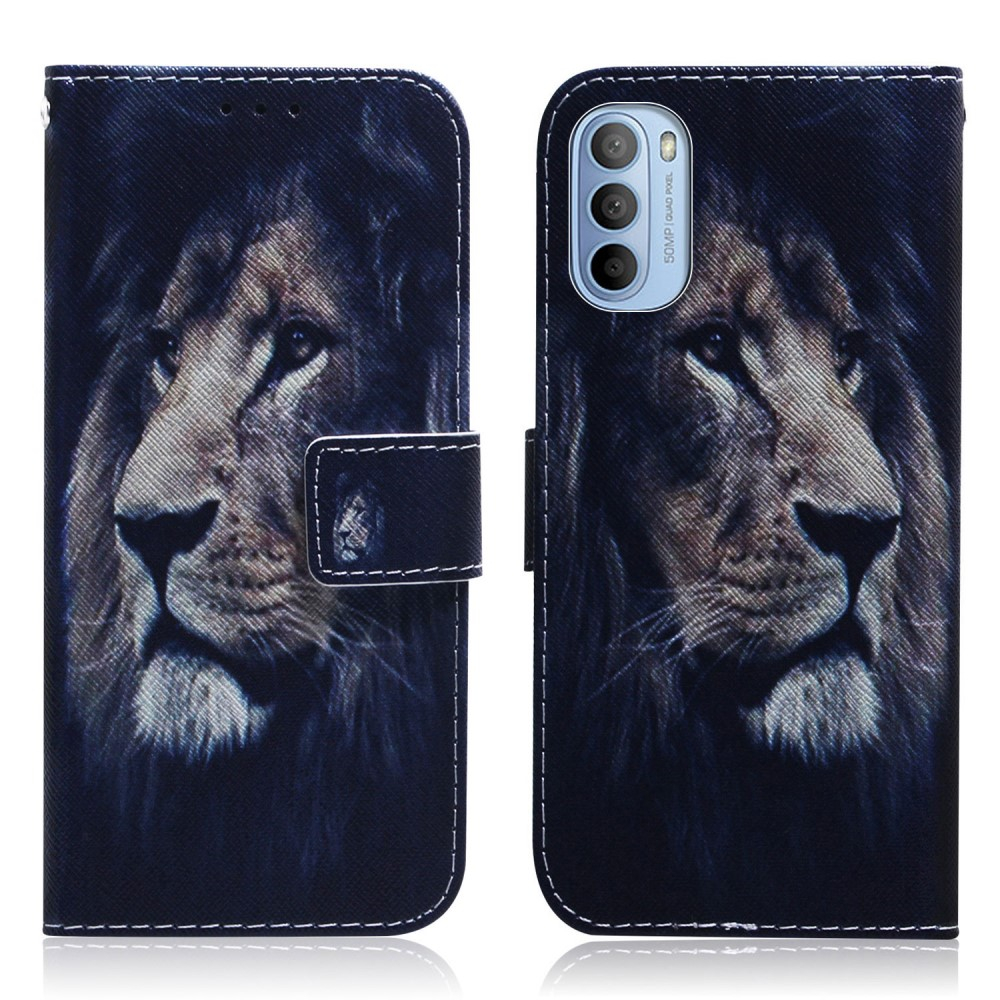 Motorola G31/G41 - Læder cover / pung - Printet design - Løve