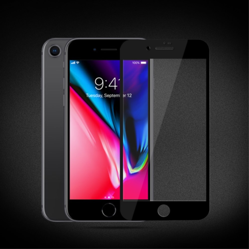 iPhone SE 3 5G (2022) / SE 2020 / iPhone 8/7 - MOCOLO full glue hærdet beskyttelsesglas m/komplet dækning - Sort
