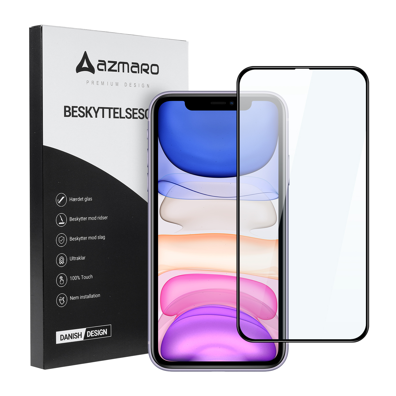 iPhone 11 Pro Max/XS Max - Azmaro Premium hærdet beskyttelsesglas - Komplet dækning
