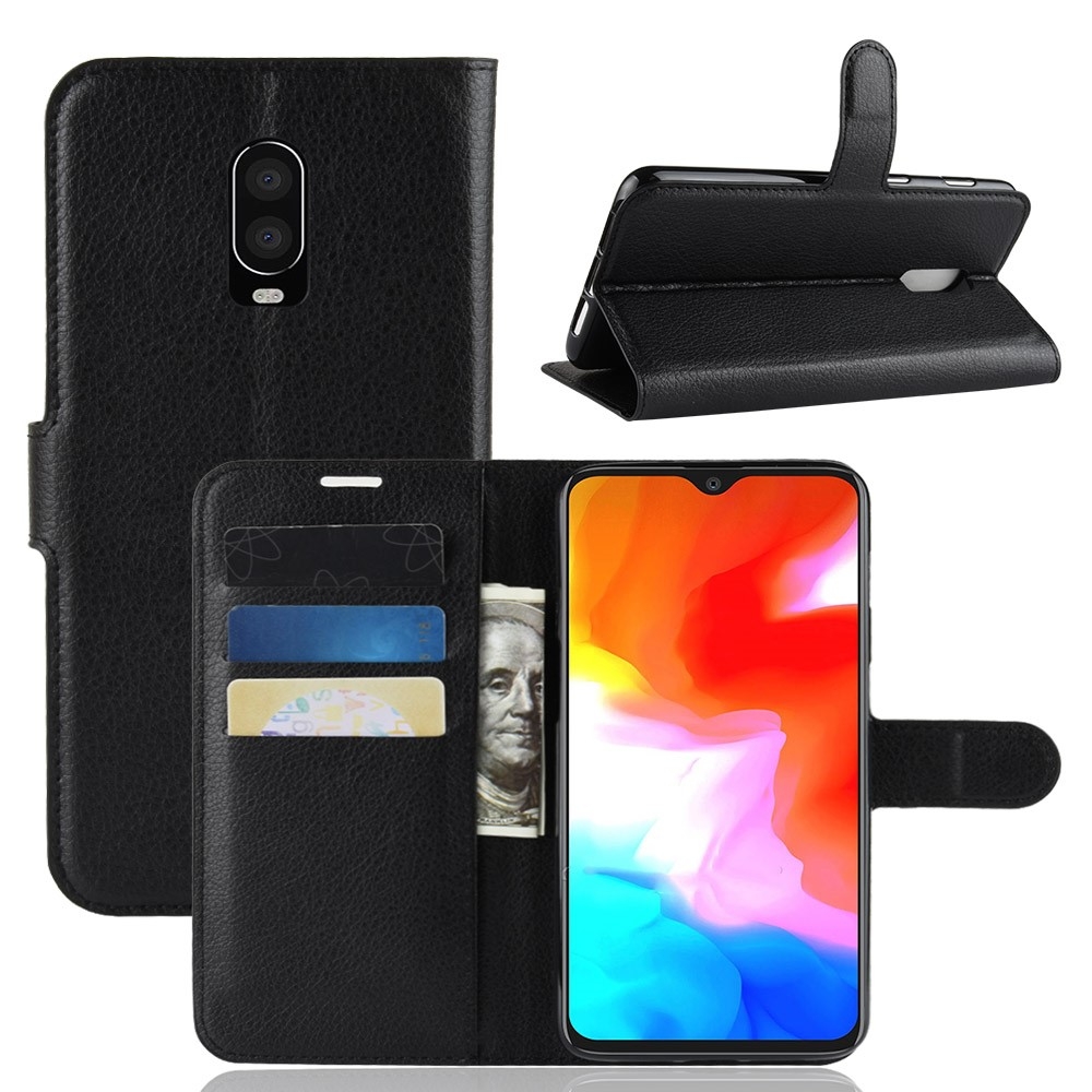 OnePlus 6T - Læder cover / pung - Sort