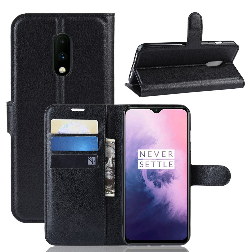 OnePlus 7 - Læder cover / pung - Sort