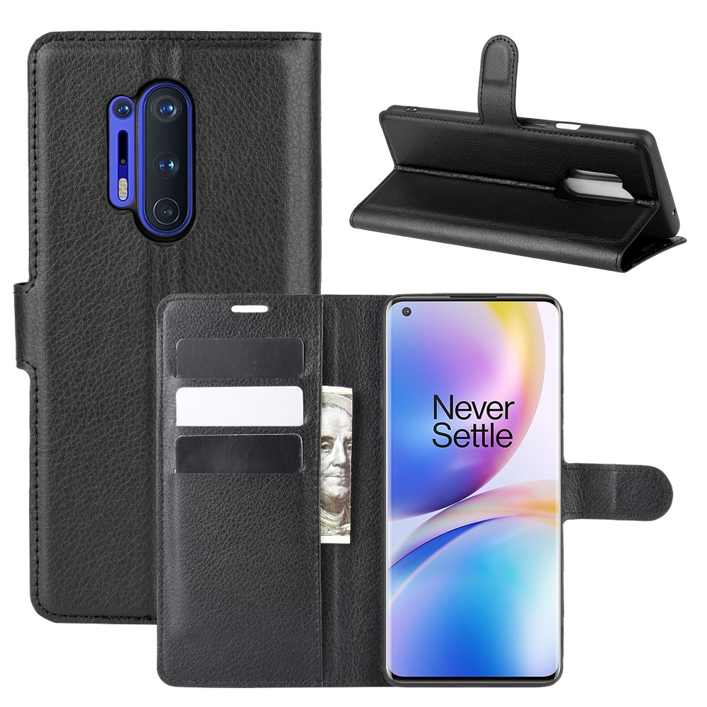 OnePlus 8 Pro - Classic læder cover / pung - Sort