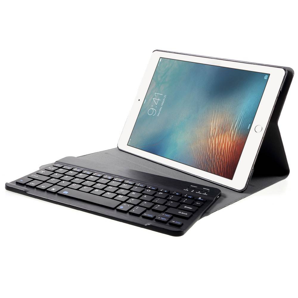 iPad Air 1 / Air 2 - Bluetooth/trådløs Tastatur DANSK layout m/aftagelig læder etui/cover - Sort