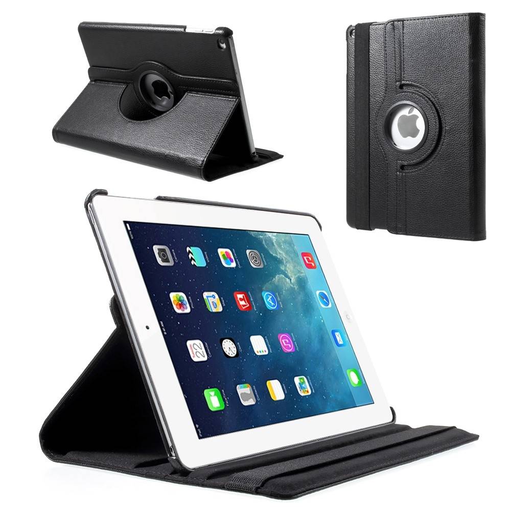 iPad Air 2 - 360 gr Roterende Læder Flip Cover - Sort