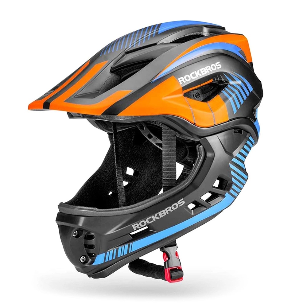 Rockbros TT-32SOBL-S children's bicycle helmet with removable chinbar size S - black and orange