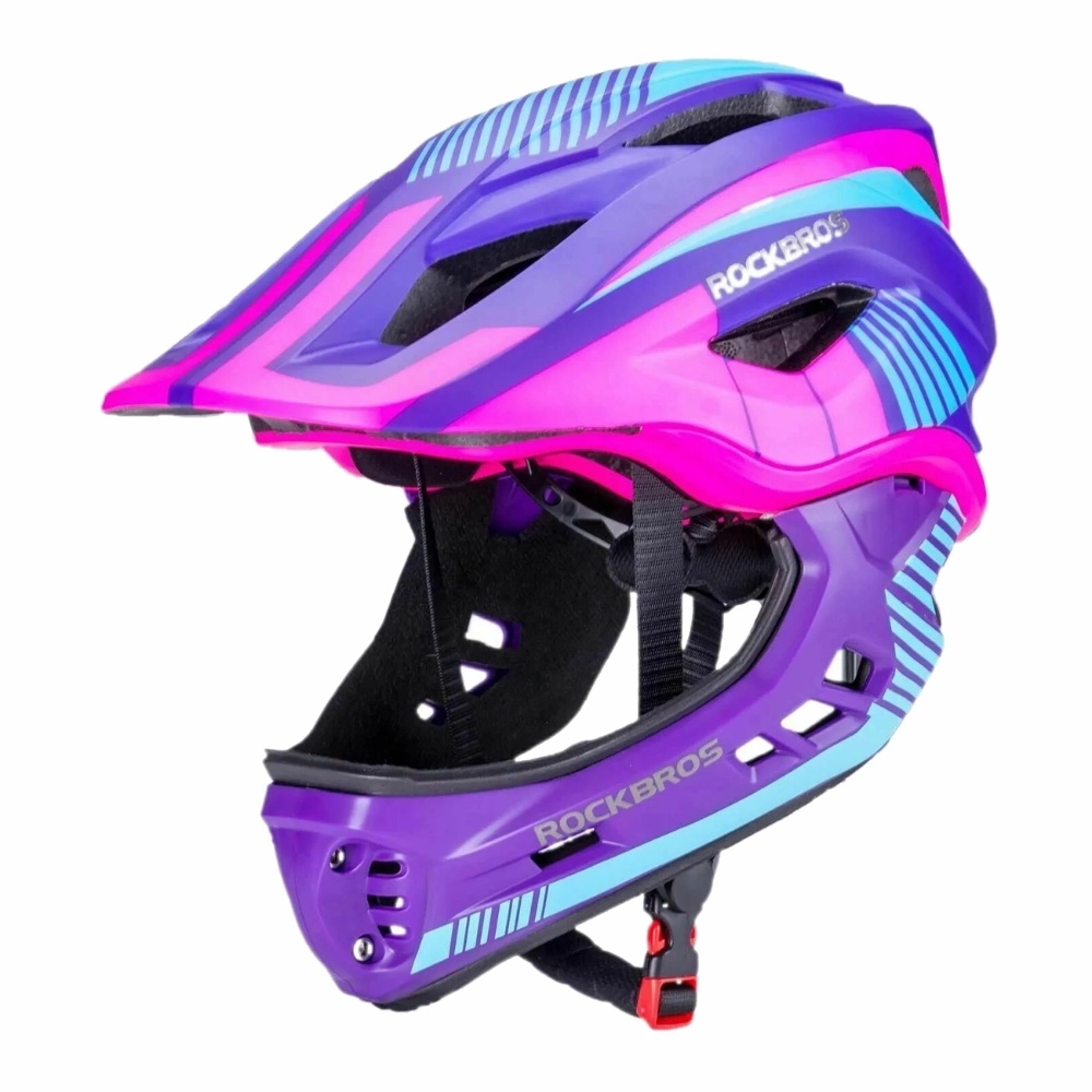 Rockbros TT-32SBPP-S children's bicycle helmet with detachable chinbar size S - purple-pink