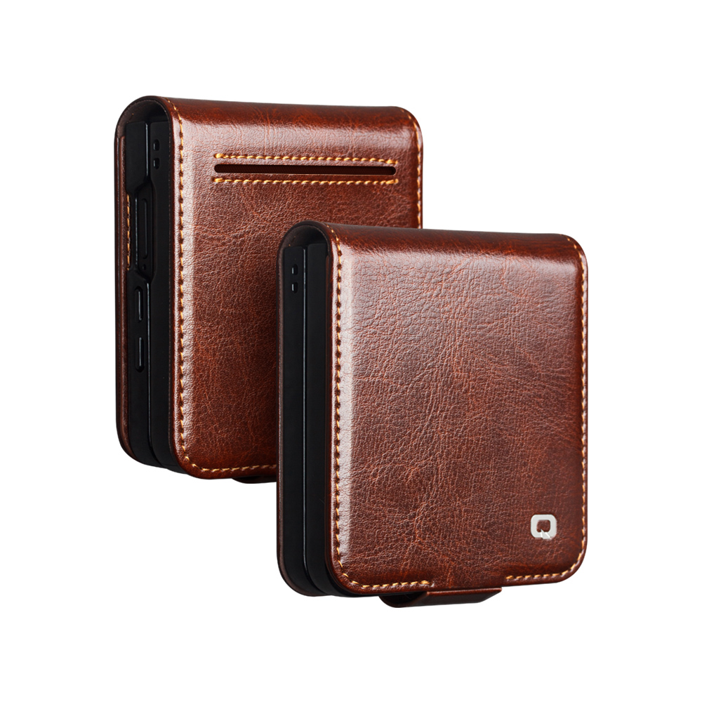 Samsung Galaxy Z Flip7 - QIALINO Classic Flip ægte læder cover - Mørk brun
