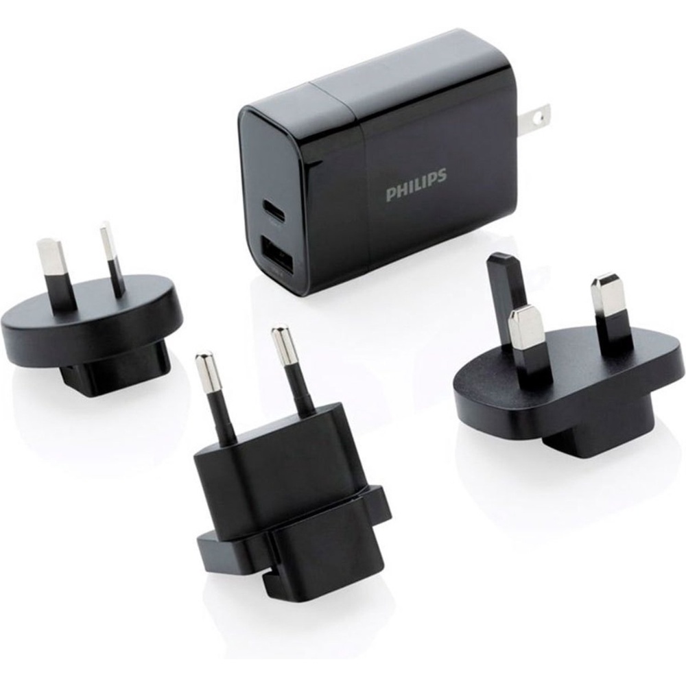 Philips Dual rejse PD oplader 30W - USB-C / USB-A / 4 forskellige stik - Sort