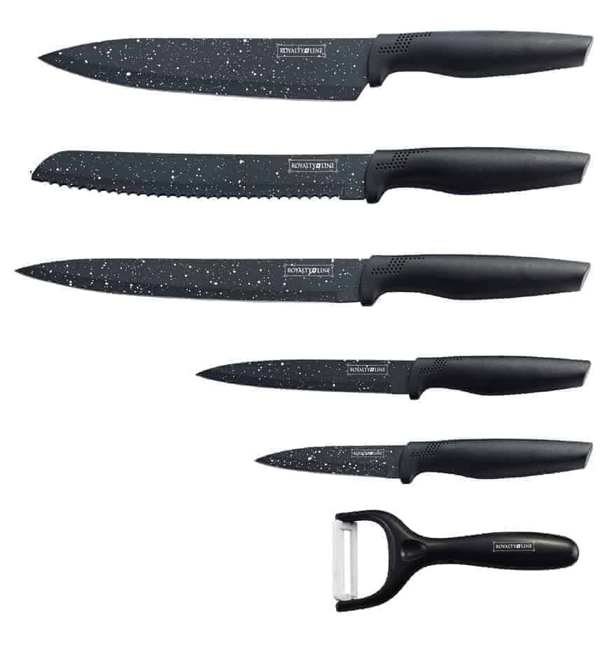 Royalty Line Knivsæt i 6 dele - Non-Stick marmor belægning - Sort
