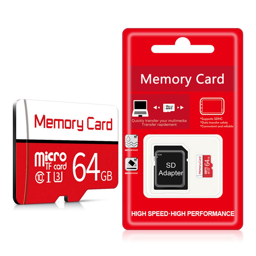 64GB MicroSD TF Hukommelseskort Class 10 - inkl. SD kort Adapter