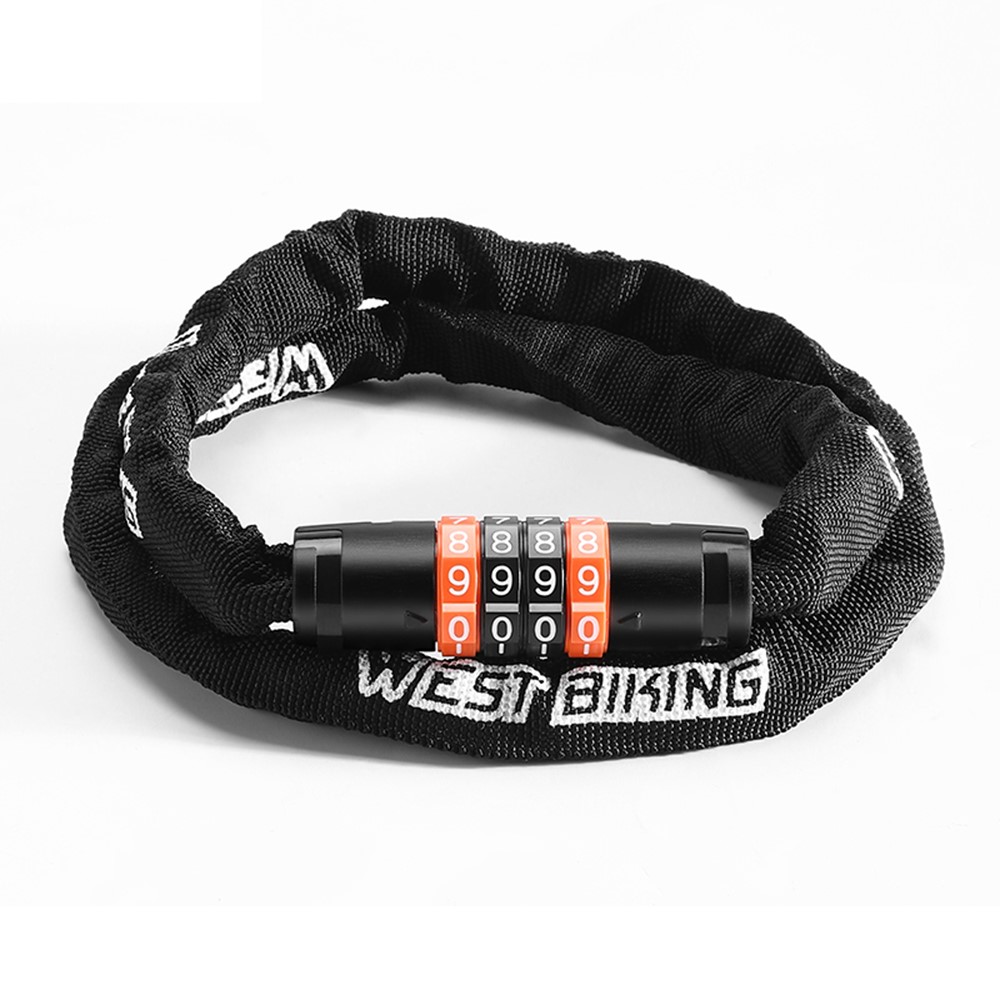 WEST BIKING - Cykellås med kode - 97cm Stålkabel - Sort