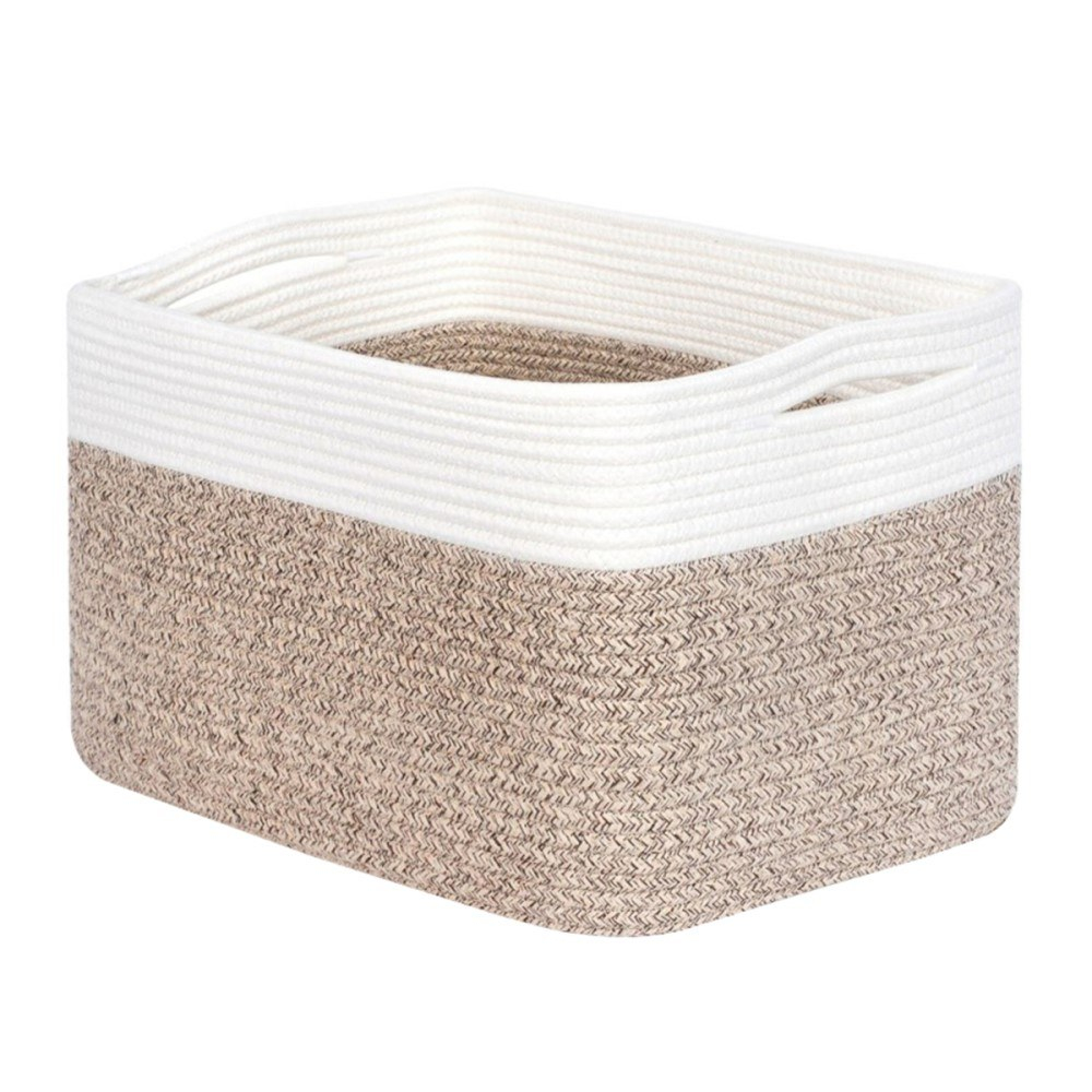 Opbevaringskurv / Vasketøjskurv i Bomuldsreb - 38x25.4x25.4cm - Hvid/Natur