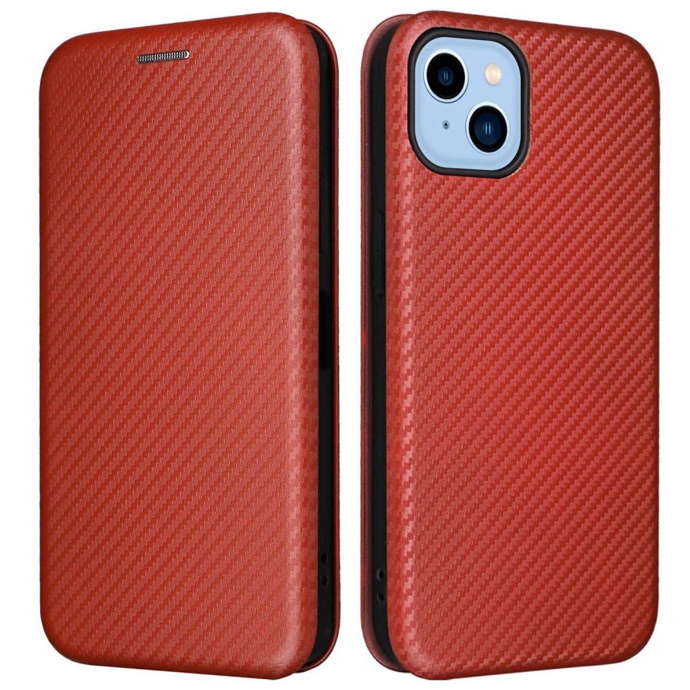 iPhone 14 - Flip cover med kortholder - Børstet design - Brun