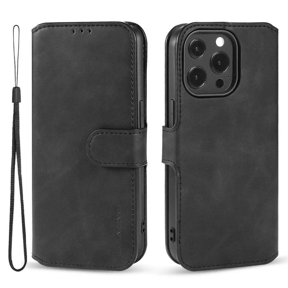 iPhone 14 Pro - DG MING retro læder cover - Aftagelig strop - Sort