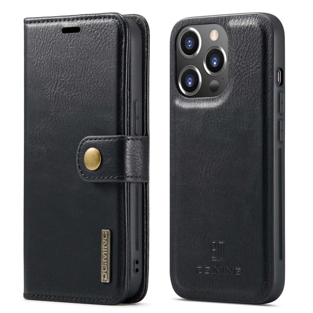 iPhone 14 Pro Max - DG MING 2-i-1 ægte læder cover - Aftagelig holder - Sort