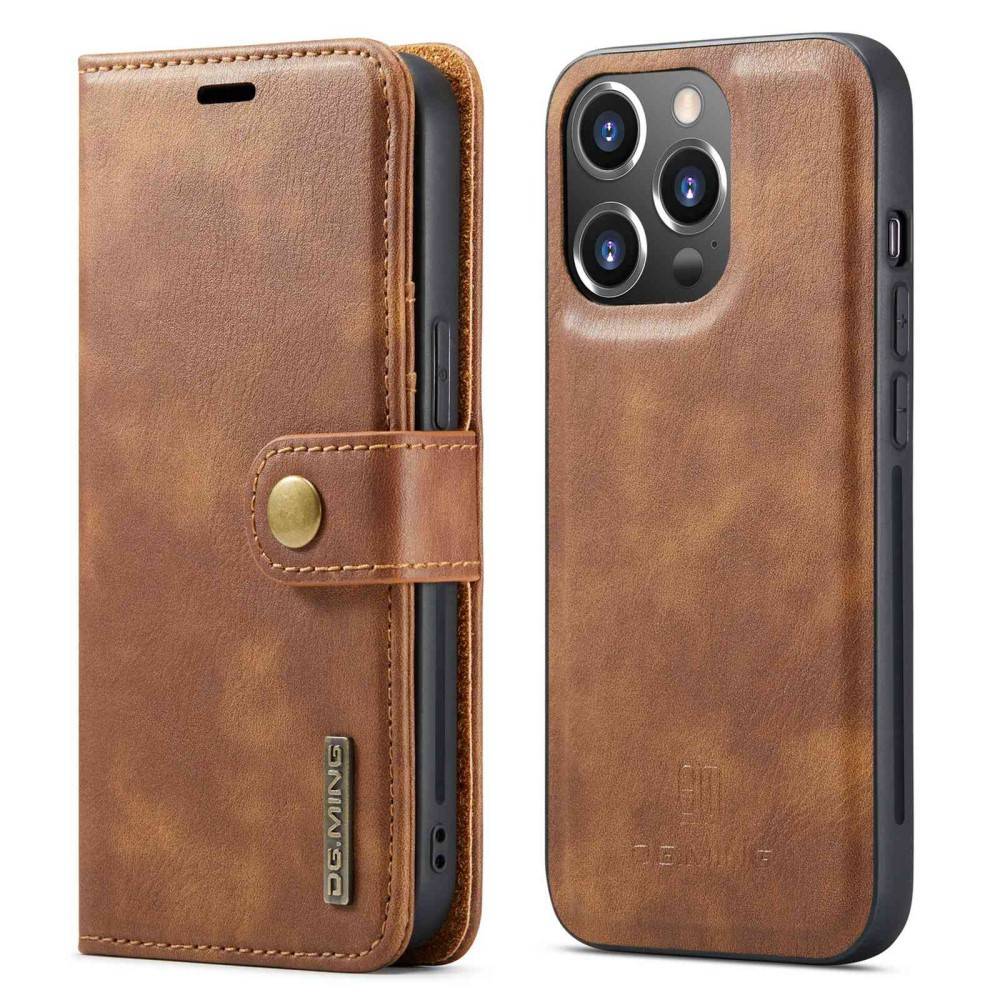 iPhone 14 Pro Max - DG MING 2-i-1 ægte læder cover - Aftagelig holder - Brun