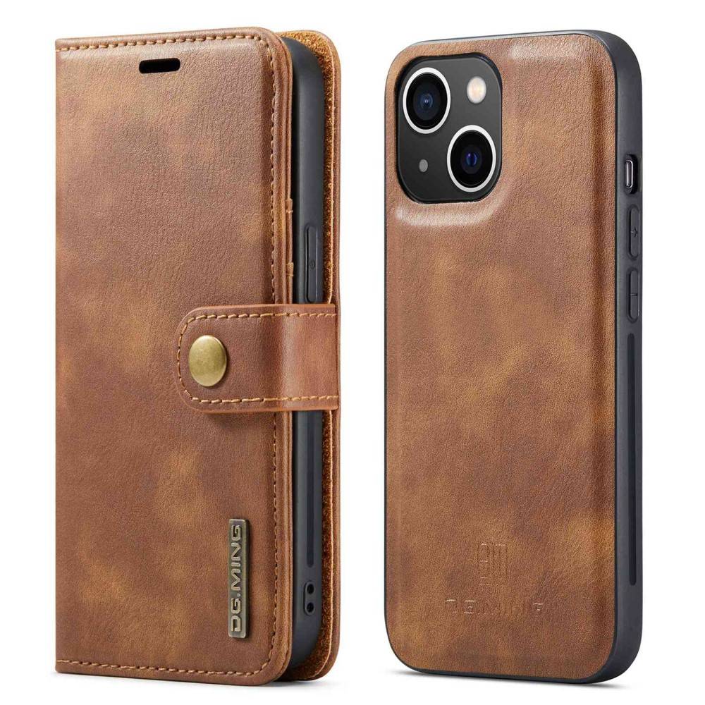 iPhone 14 - DG MING 2-i-1 ægte læder cover - Aftagelig holder - Brun