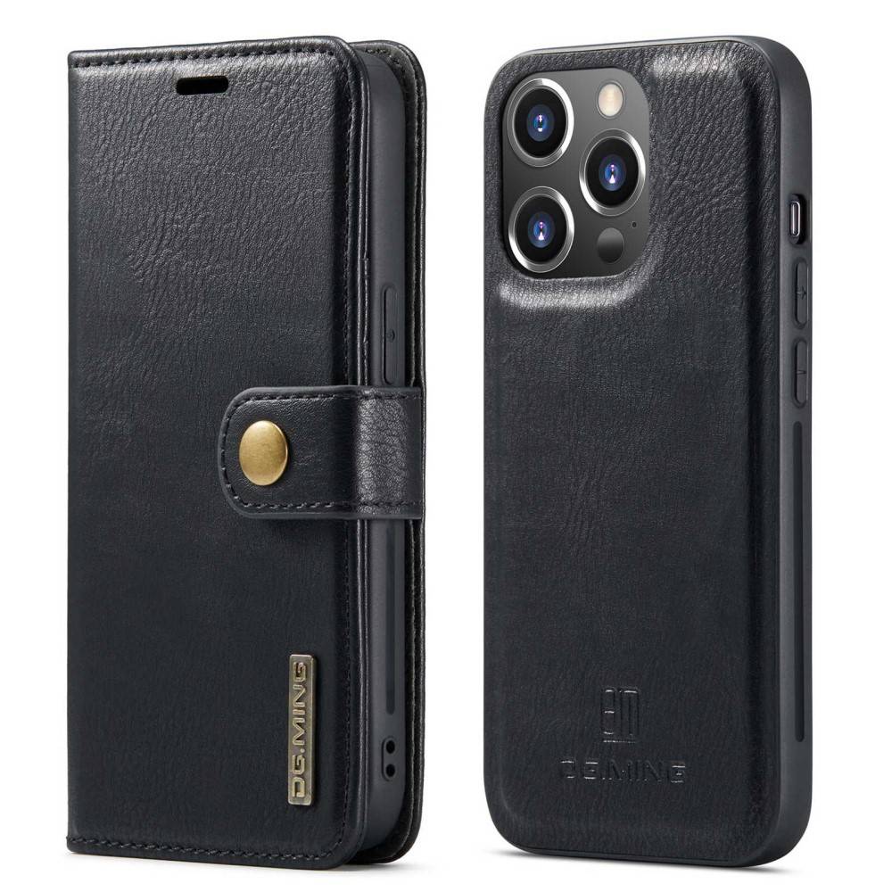 iPhone 14 Pro - DG MING 2-i-1 ægte læder cover - Aftagelig holder - Sort