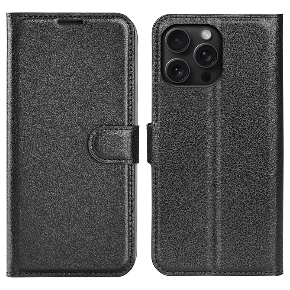 iPhone 16 Pro Max - Læder cover / pung - Sort