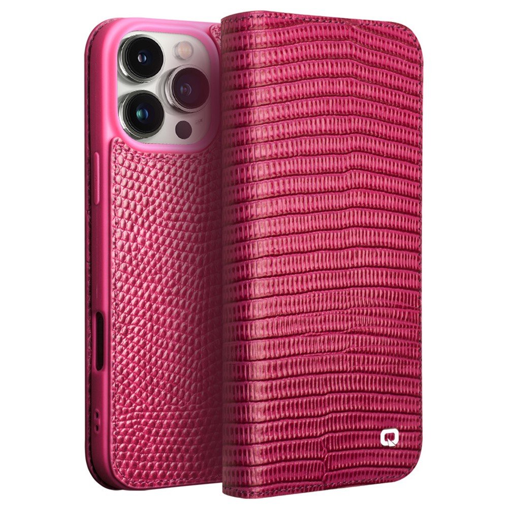 iPhone 16 Pro Max - QIALINO ægte læder cover - Krokodille design - Rød