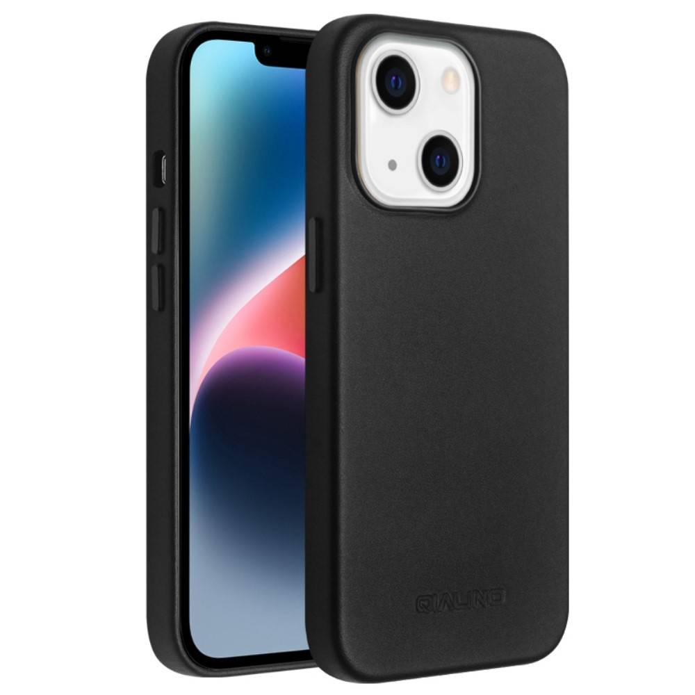 iPhone 14 - Qialino Magsafe cover i ægte læder - Sort