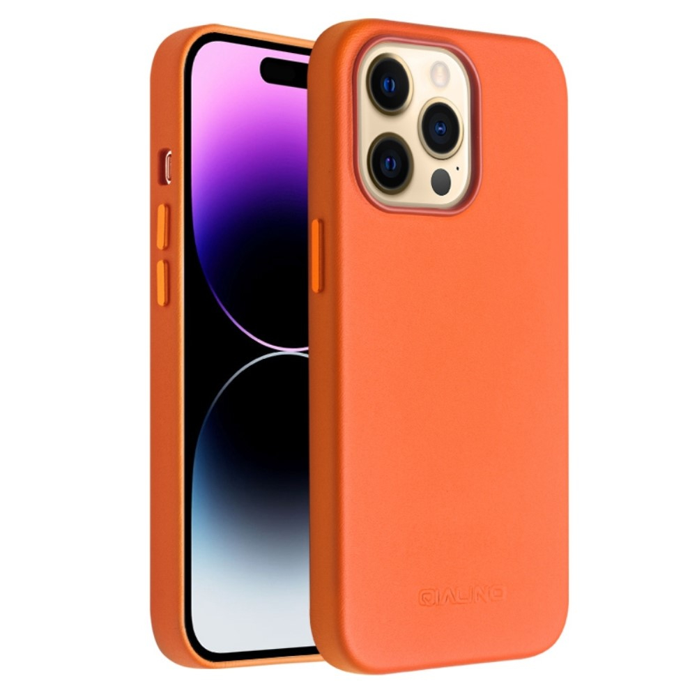 iPhone 14 Pro Max - Qialino Magsafe cover i ægte læder - Orange
