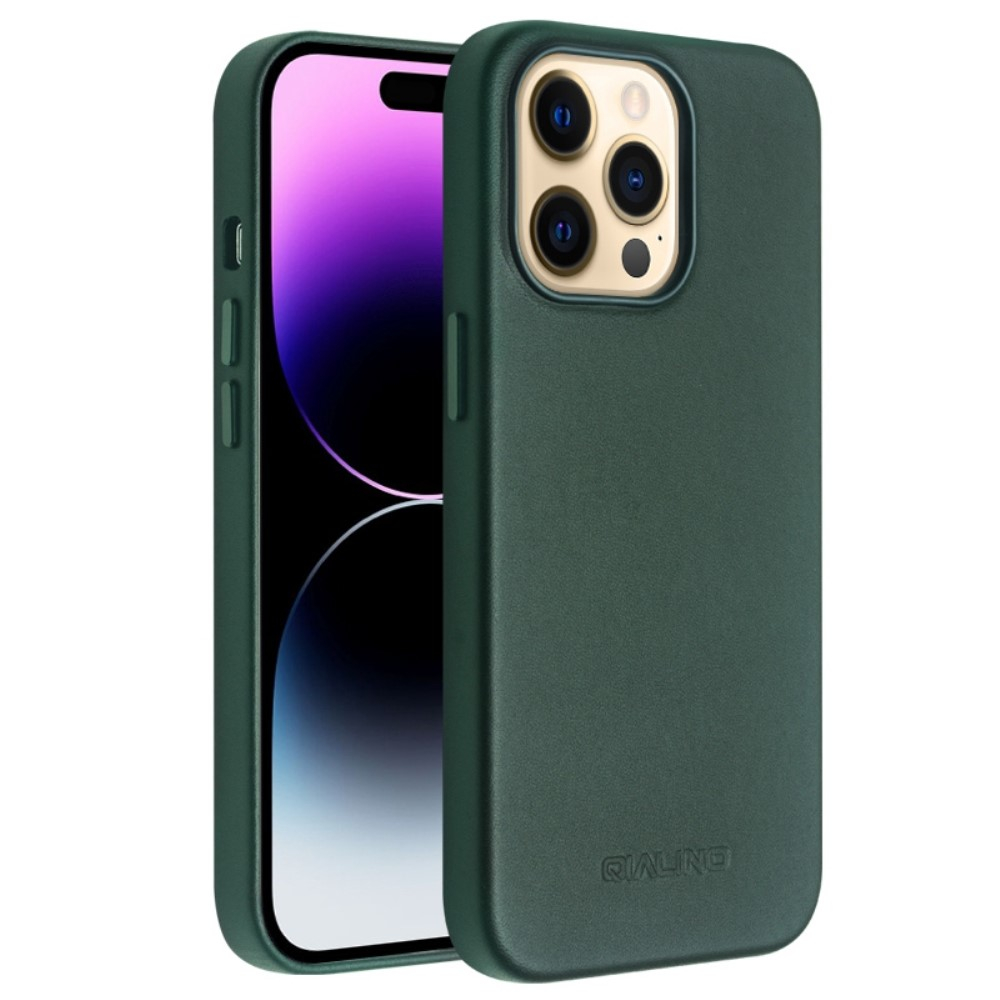 iPhone 14 Pro Max - Qialino Magsafe cover i ægte læder - Grøn