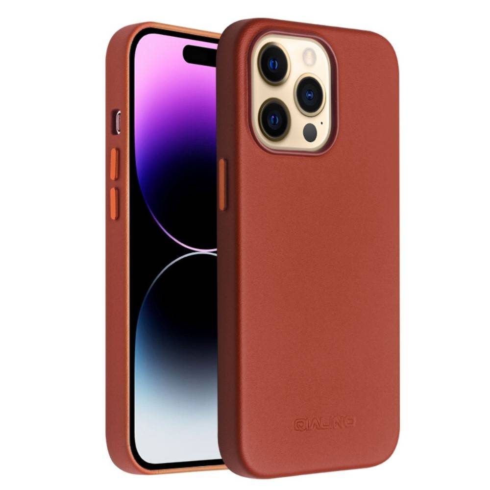 iPhone 14 Pro - Qialino Magsafe cover i ægte læder - Brun