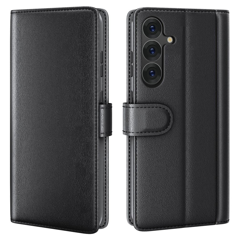 Samsung Galaxy S25 - Ægte læder cover / pung - Sort