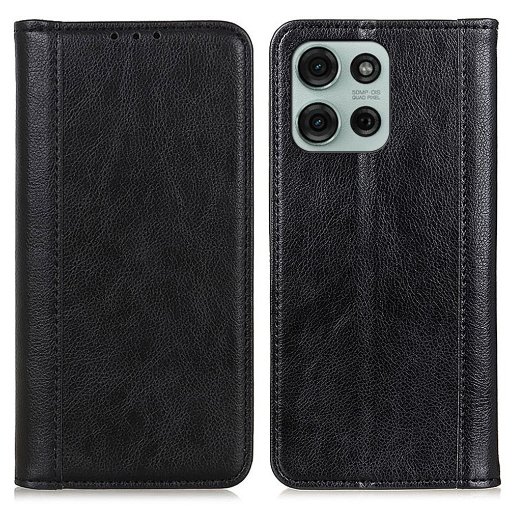 Motorola G75 - Ægte læder cover / pung - Sort