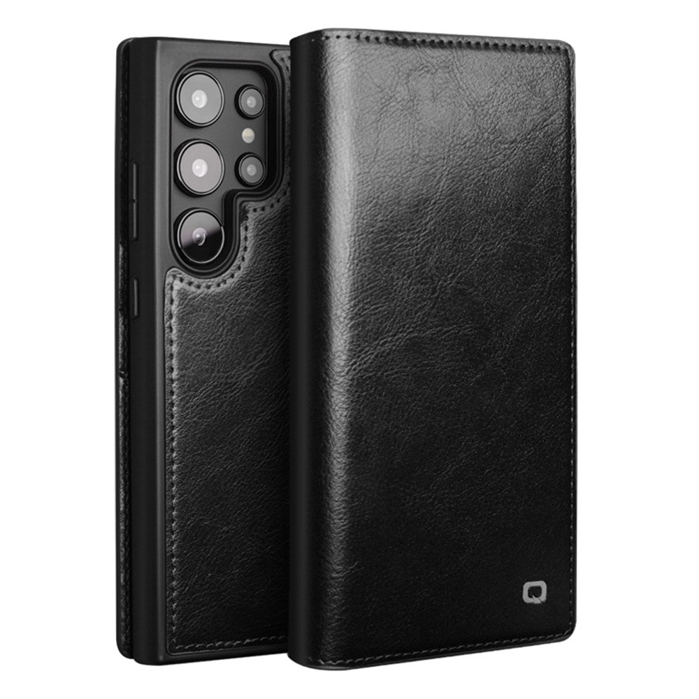 Samsung Galaxy S25 Ultra - QIALINO Classic ægte læder cover / pung - Sort