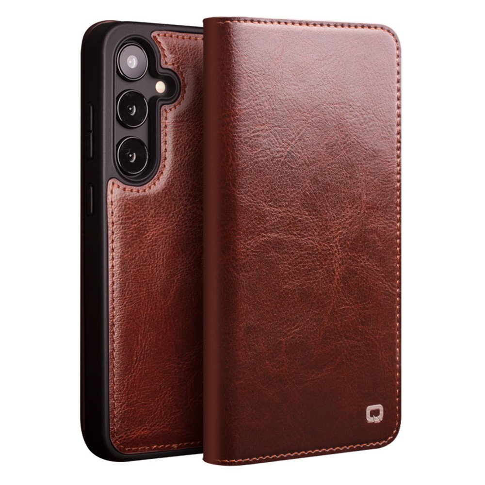 Samsung Galaxy S25 Plus - QIALINO Classic ægte læder cover / pung - Brun