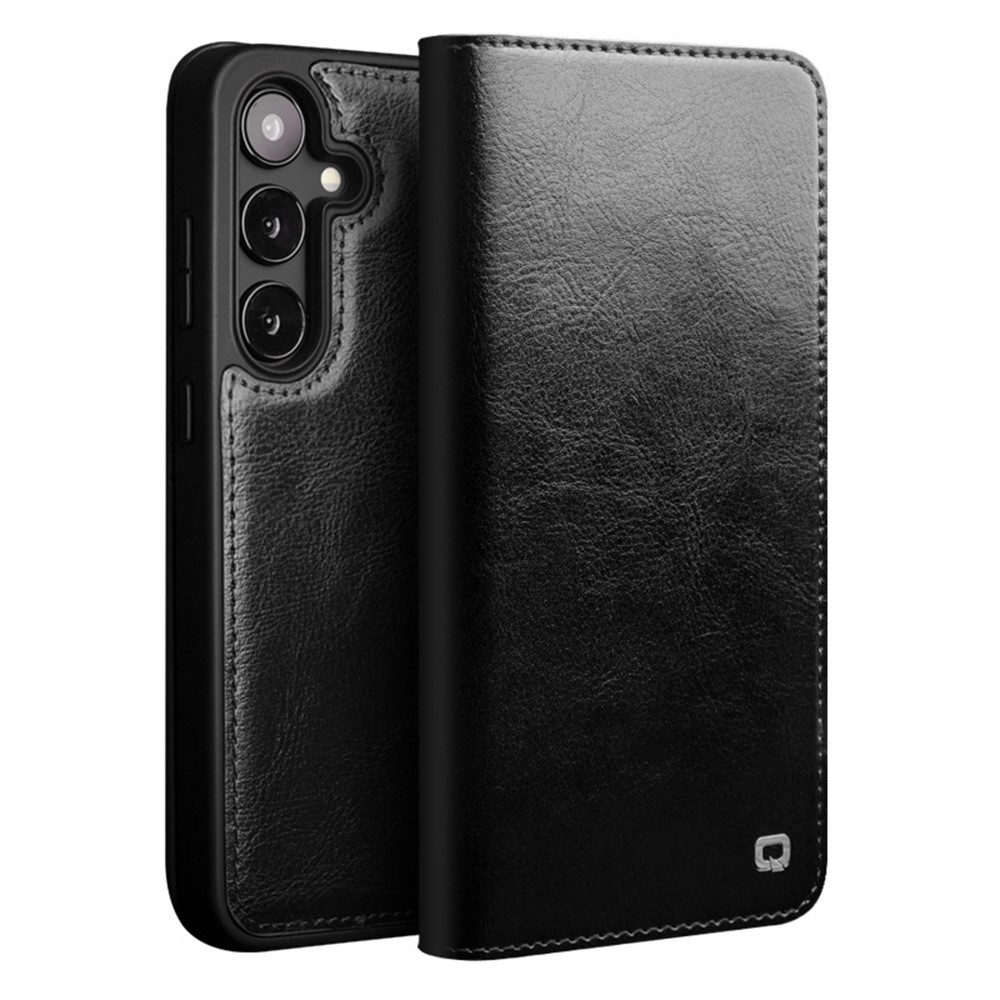 Samsung Galaxy S25 - QIALINO Classic ægte læder cover / pung - Sort