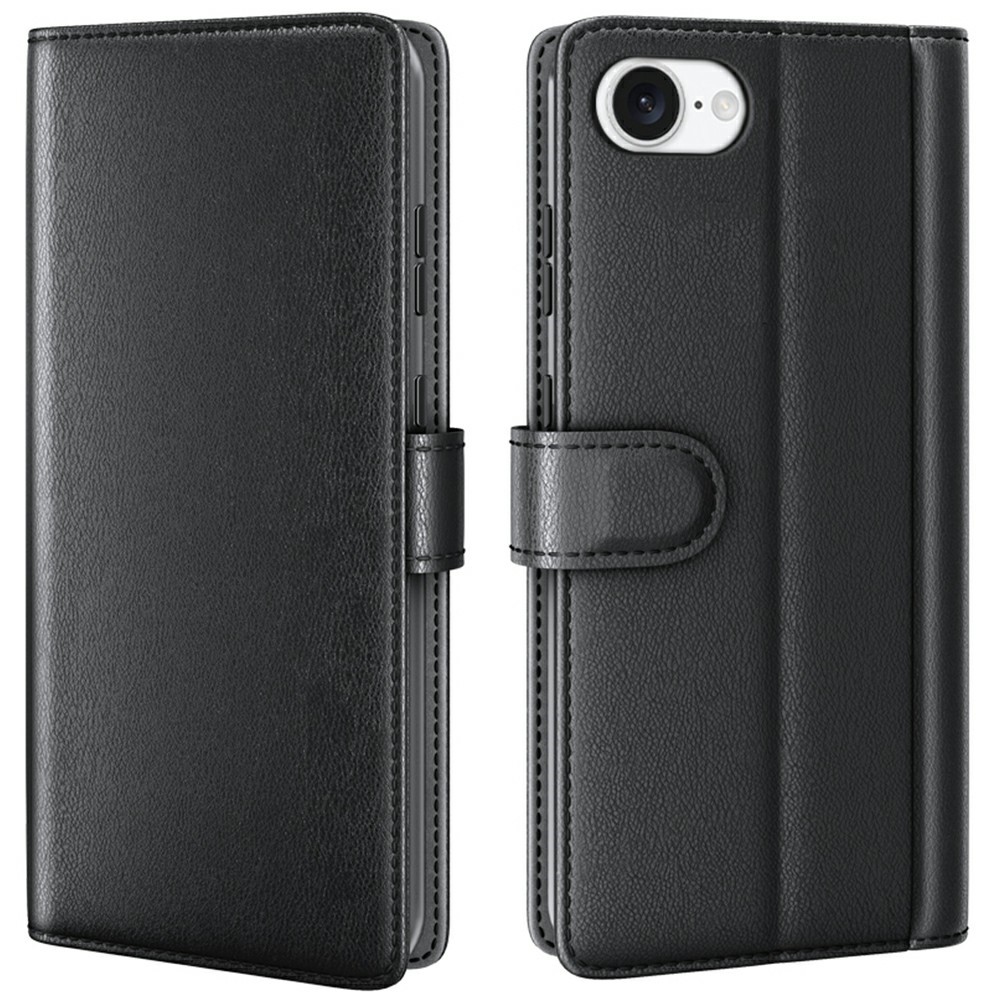 iPhone 17e / 16e - Ægte læder cover / pung - Sort