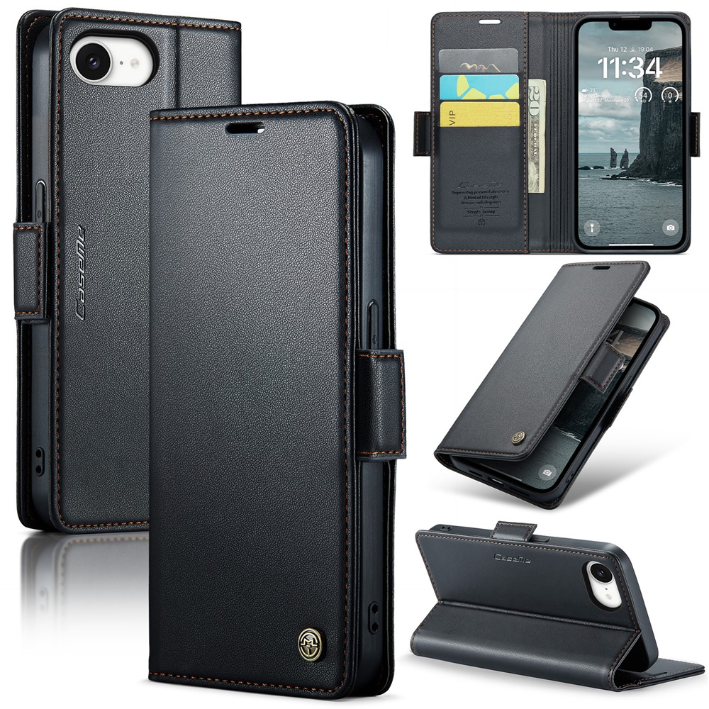 iPhone 17e / 16e - CASEME RFID læder cover / pung - Sort
