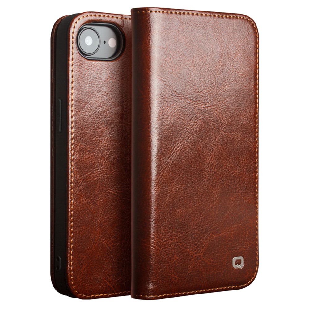 iPhone 17e / 16e - QIALINO Classic ægte læder cover / pung - Brun