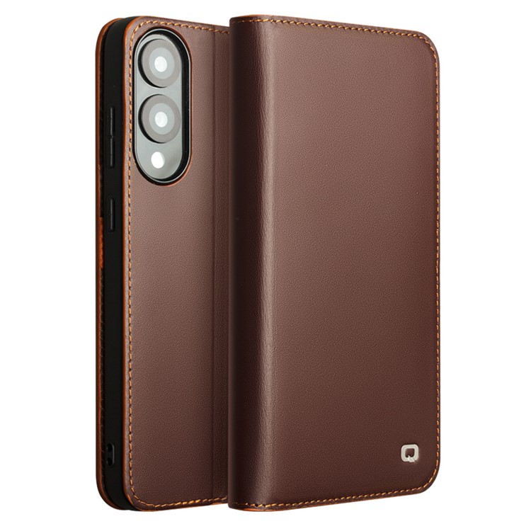 Samsung Galaxy S25 Edge - QIALINO slim ægte læder cover / pung - Brun