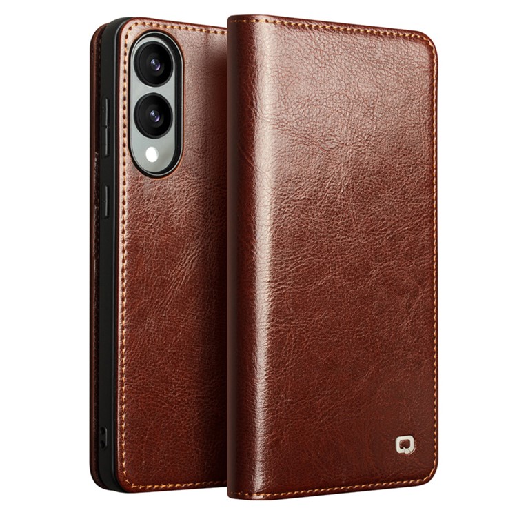 Samsung Galaxy S25 Edge - QIALINO Classic ægte læder cover / pung - Brun
