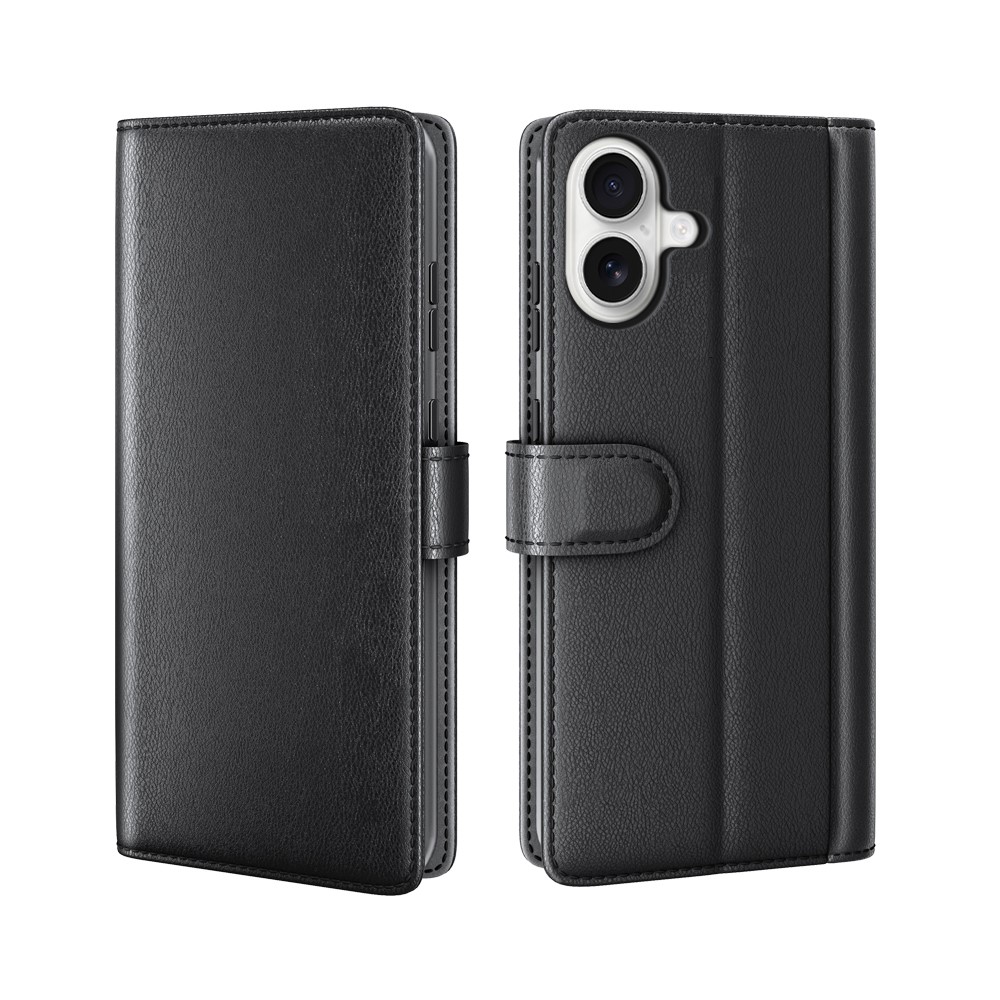 iPhone 17 - Ægte læder cover / pung - Sort