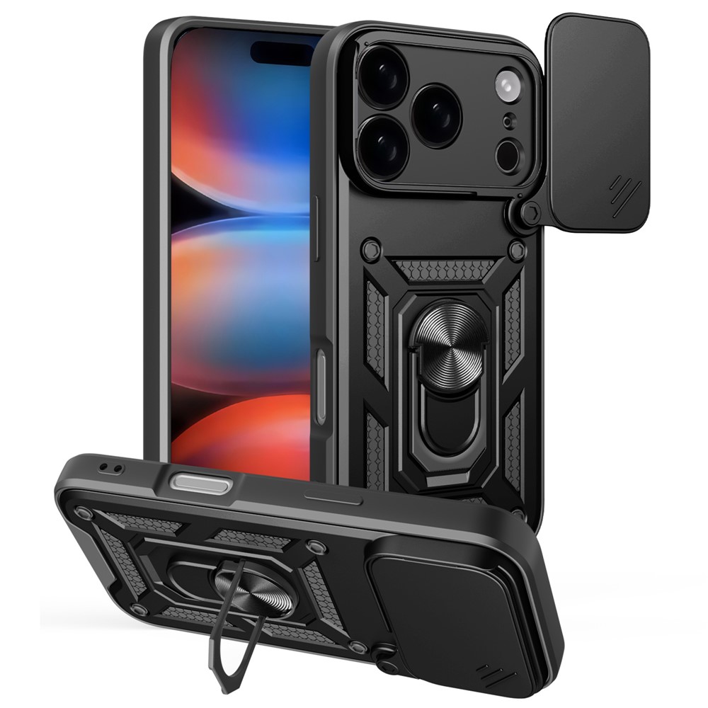 iPhone 17 Pro / iPhone 18 Pro - SLIDE Hybrid cover med kickstand - Sort