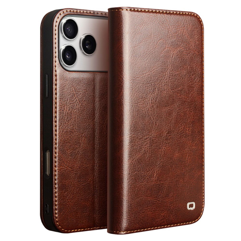 iPhone 17 Pro - QIALINO Classic ægte læder cover / pung - Mørk brun