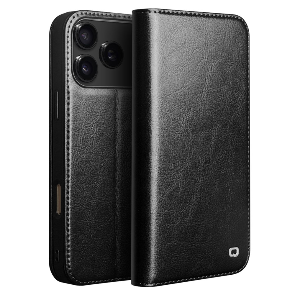 iPhone 17 Pro - QIALINO Classic ægte læder cover / pung - Sort