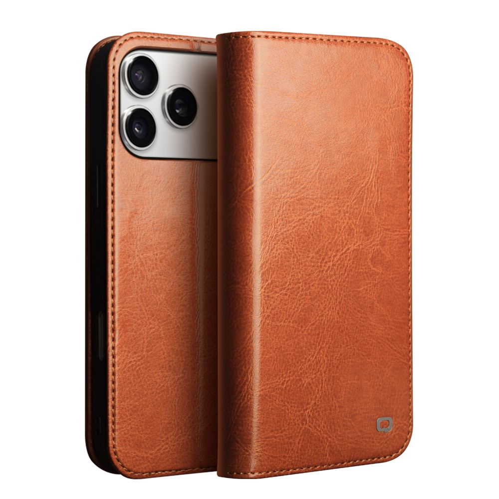 iPhone 17 Pro Max - QIALINO Classic ægte læder cover / pung - Lys brun