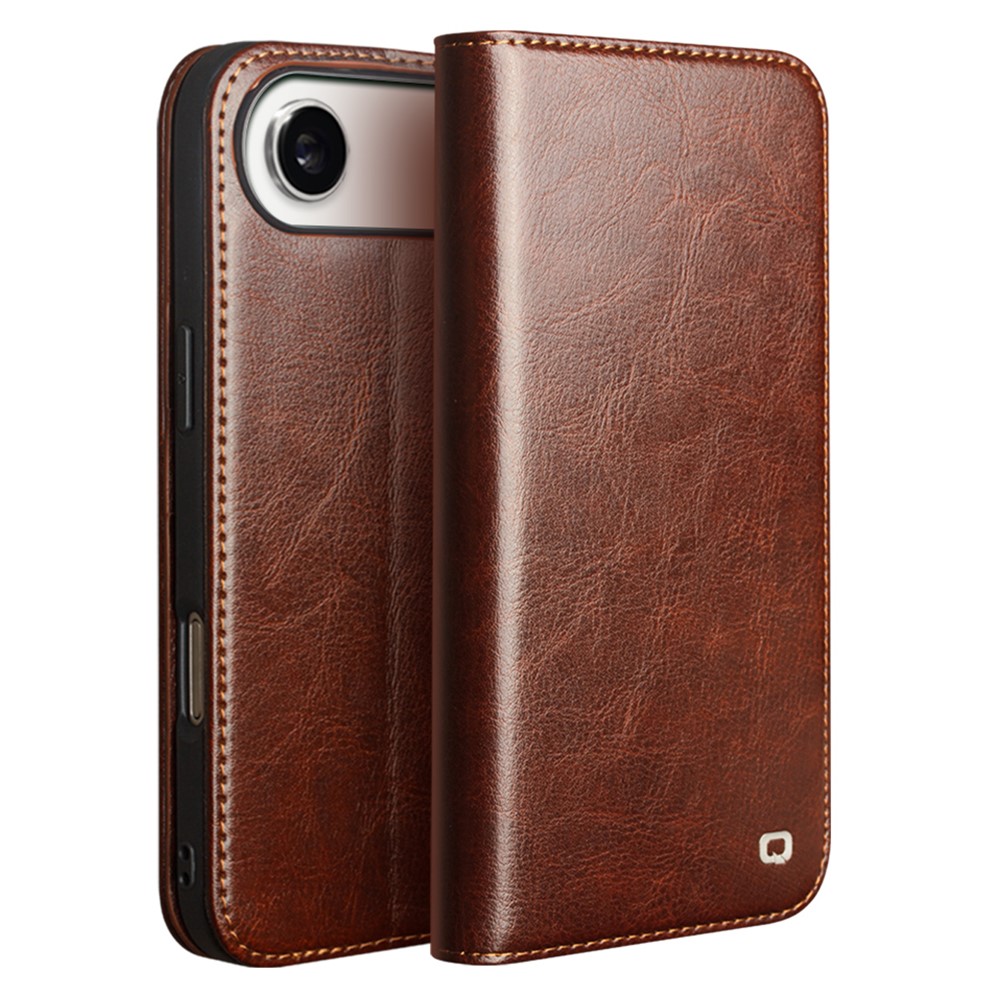 iPhone 17 Air - QIALINO Classic ægte læder cover / pung - Mørk brun