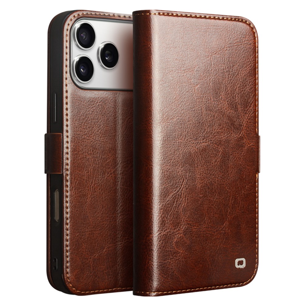 iPhone 17 Pro Max - QIALINO Classic Slim ægte læder cover - Mørk brun