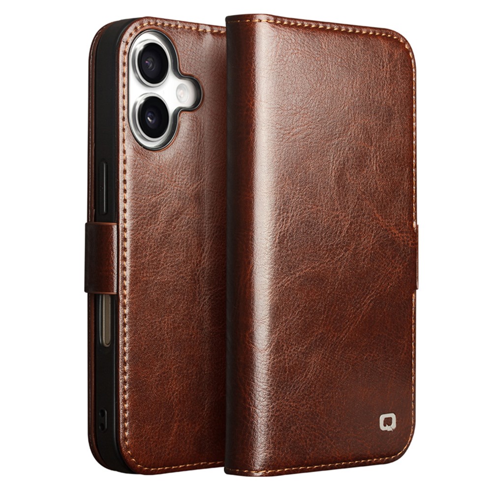iPhone 17 - QIALINO Classic ægte læder cover / pung - Mørk brun