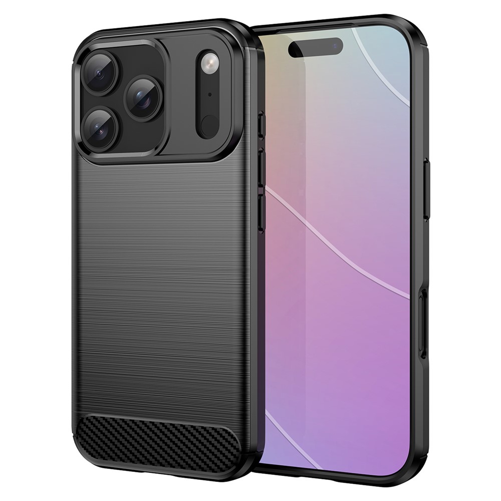 iPhone 17 Pro / iPhone 18 Pro - Fleksibel gummi cover i børstet design - Sort