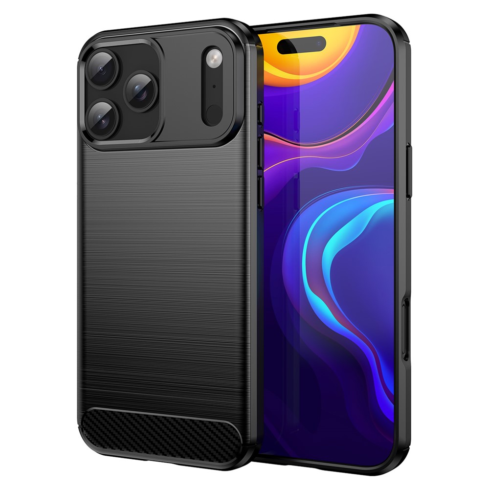 iPhone 17 Pro Max / 18 Pro Max - Fleksibel gummi cover i børstet design - Sort