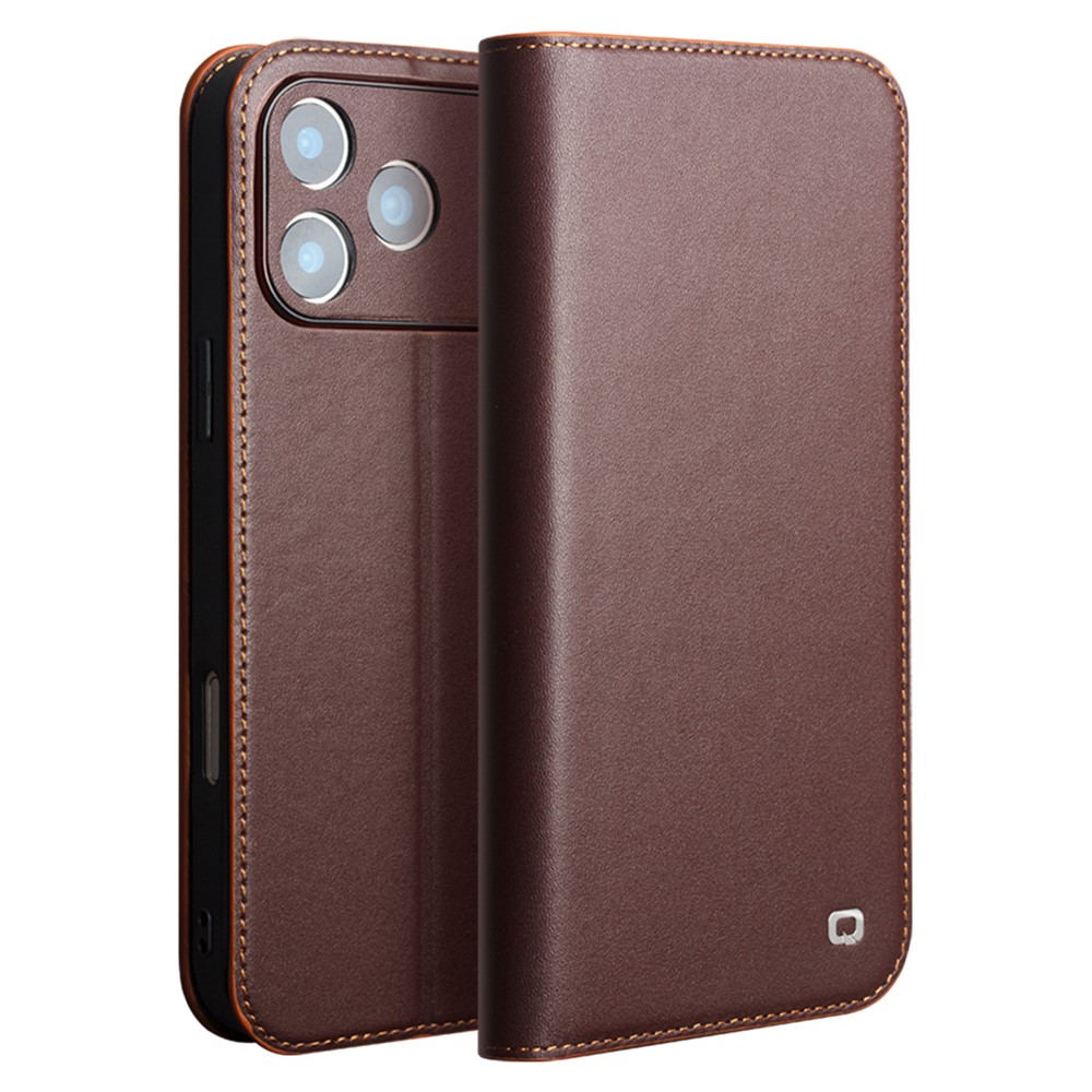 iPhone 17 Pro Max - QIALINO ægte læder cover / pung - Mørk brun