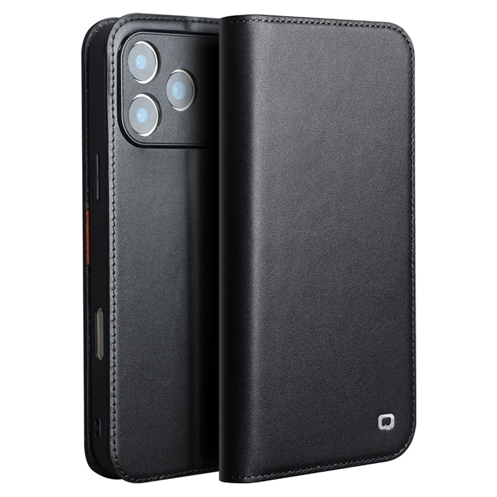 iPhone 17 Pro Max - QIALINO ægte læder cover / pung - Sort